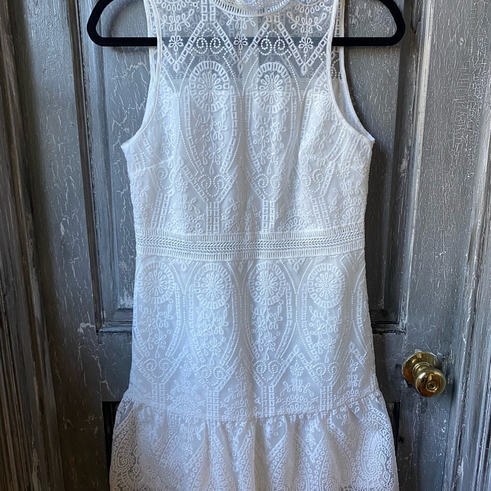 SHEIN White Tiered Ruffled Halter Mini Dress